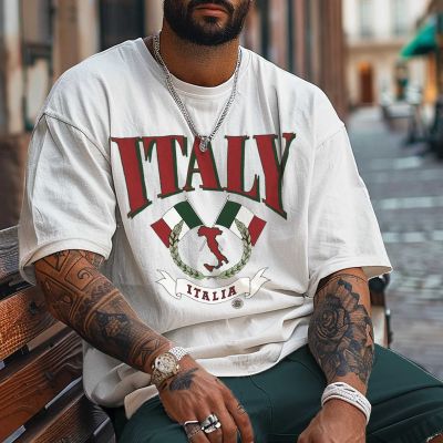 Unisex Retro Italian Flag Football Cotton T-Shirt