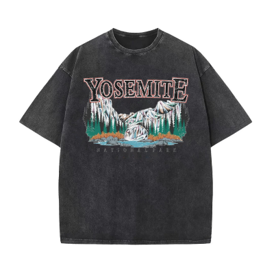 Yosemite Park Print Unisex Retro Washed T-Shirt Snow