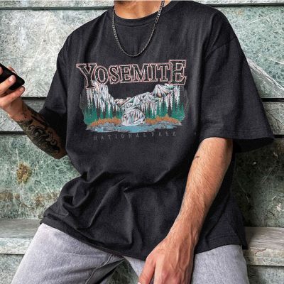 Yosemite Park Print Unisex Retro Washed T-Shirt Snow