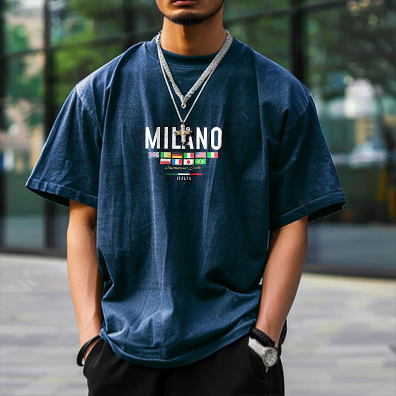 Milano Printed Unisex Vintage Washed Snow T-Shirt