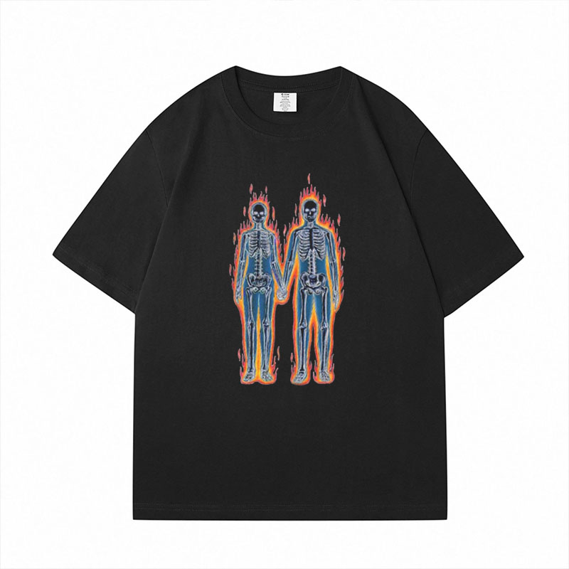Hip Hop Double Life Skull Graphic T-Shirt