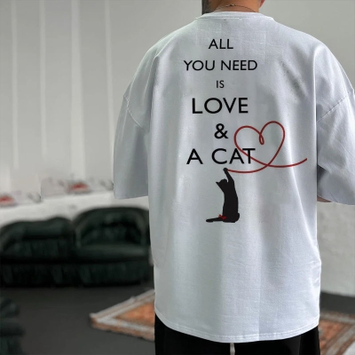 Hip Hop All You Need is Love and Cats Graphic Cotton T-Shirt