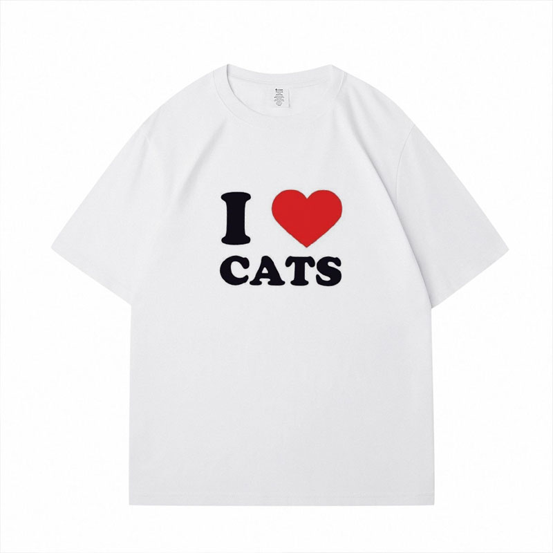 Hip Hop I Love Cats&Dogs Graphic Cotton T-Shirt