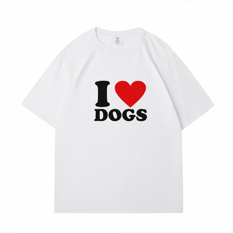 Hip Hop I Love Cats&Dogs Graphic Cotton T-Shirt
