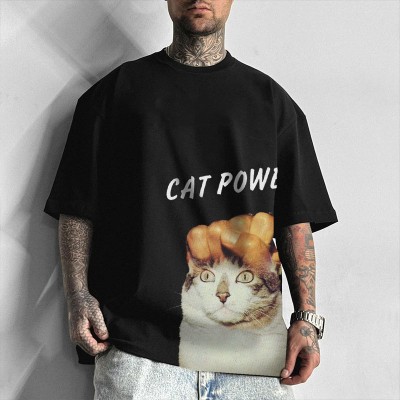 Hipster Cat Power Graphic Cotton T-Shirt
