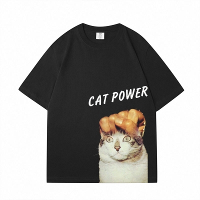 Hipster Cat Power Graphic Cotton T-Shirt