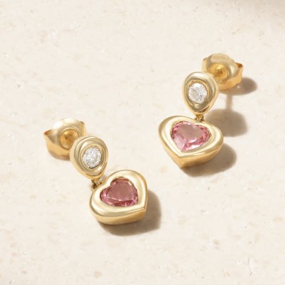 Pink Gemstone Heart Earrings