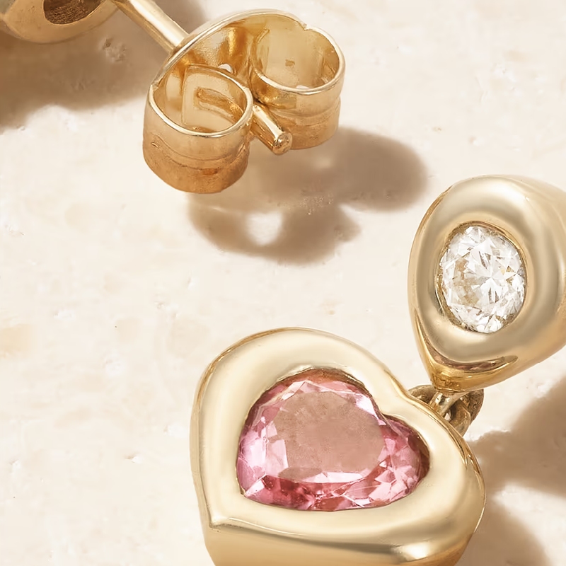 Pink Gemstone Heart Earrings