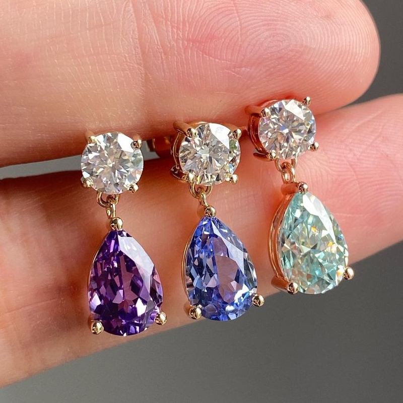 Stunning Round & Pear Cut Drop Earrings