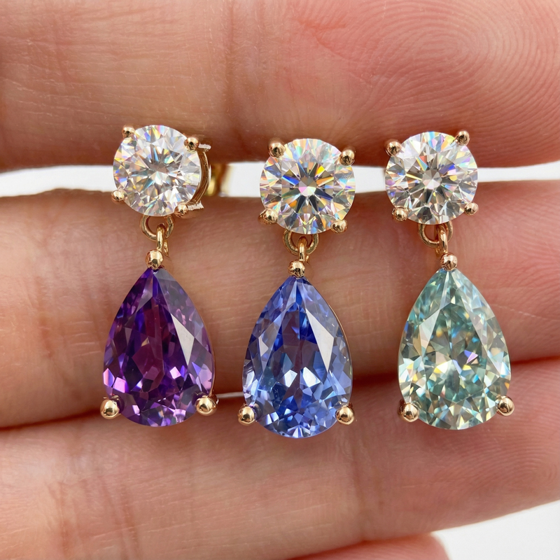 Stunning Round & Pear Cut Drop Earrings