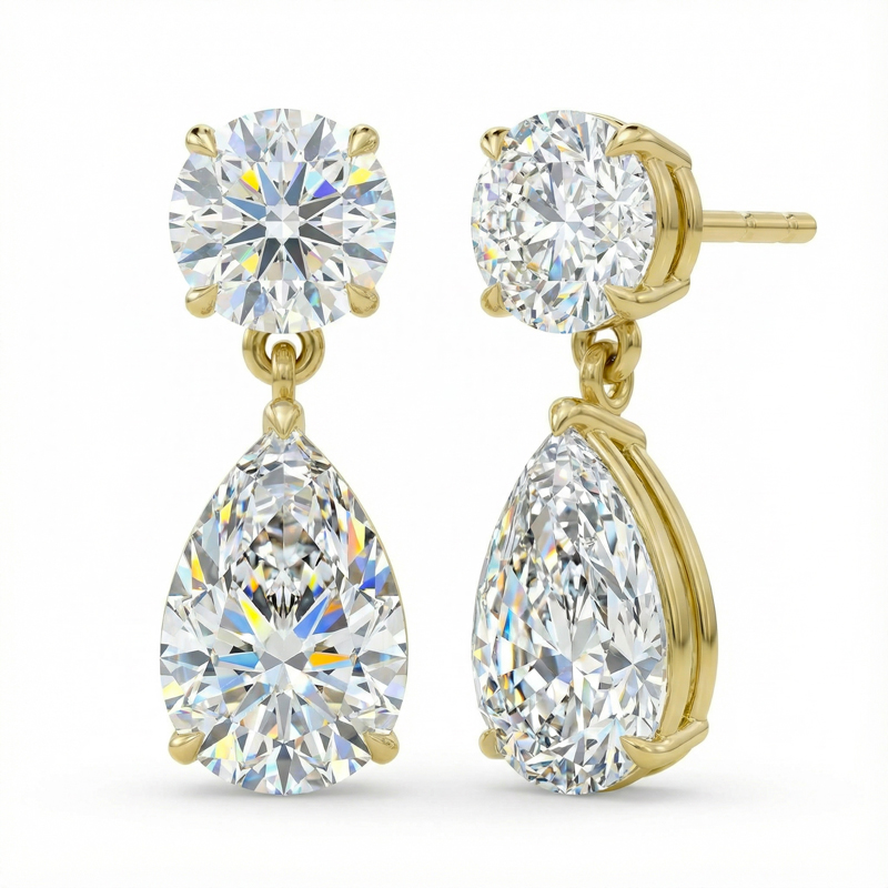 Stunning Round & Pear Cut Drop Earrings