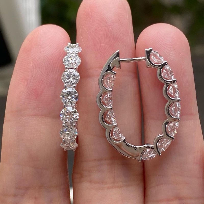 Round Cut Oval-shape Hoop Earrings