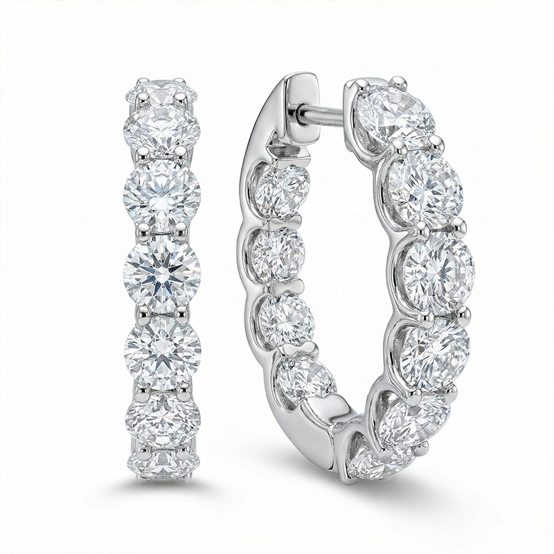 Round Cut Oval-shape Hoop Earrings