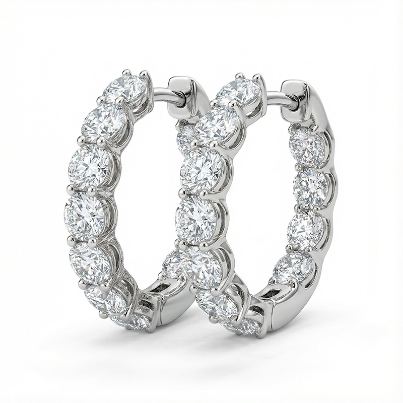 Round Cut Oval-shape Hoop Earrings
