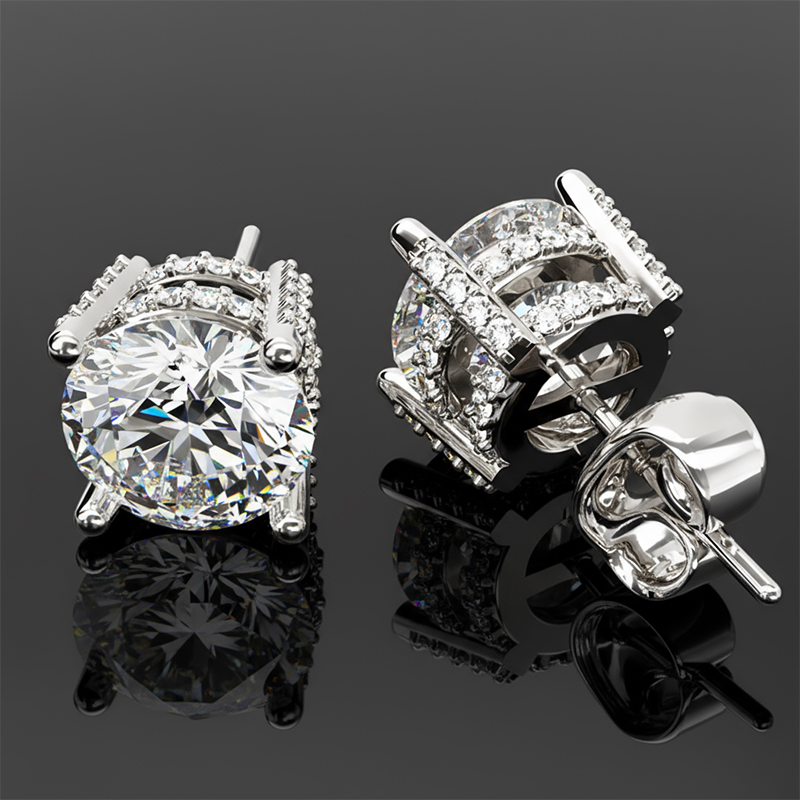 Brilliant Round Cut  Double Halo Stud Earrings