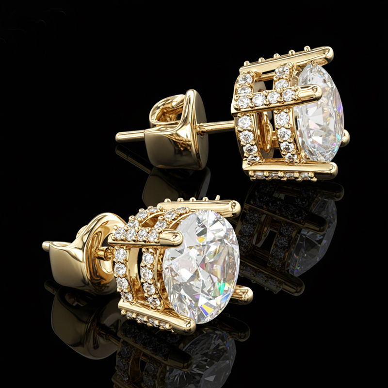 Brilliant Round Cut  Double Halo Stud Earrings