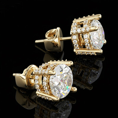 Brilliant Round Cut  Double Halo Stud Earrings