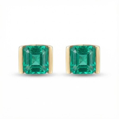 1.3ct Emerald Asscher Cut Stud Earrings