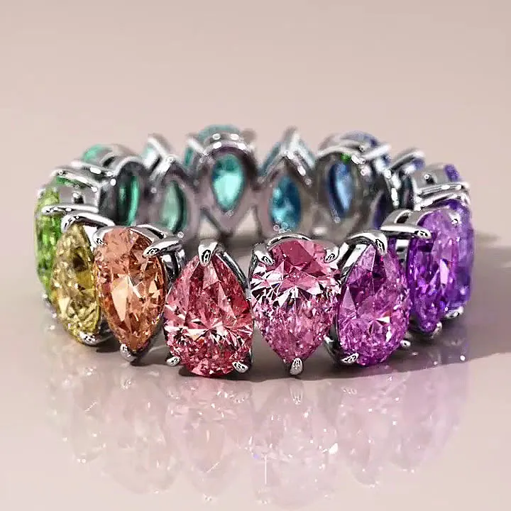 Pear Cut Rainbow Sapphire Eternity Band