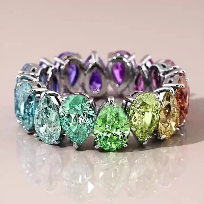 Pear Cut Rainbow Sapphire Eternity Band