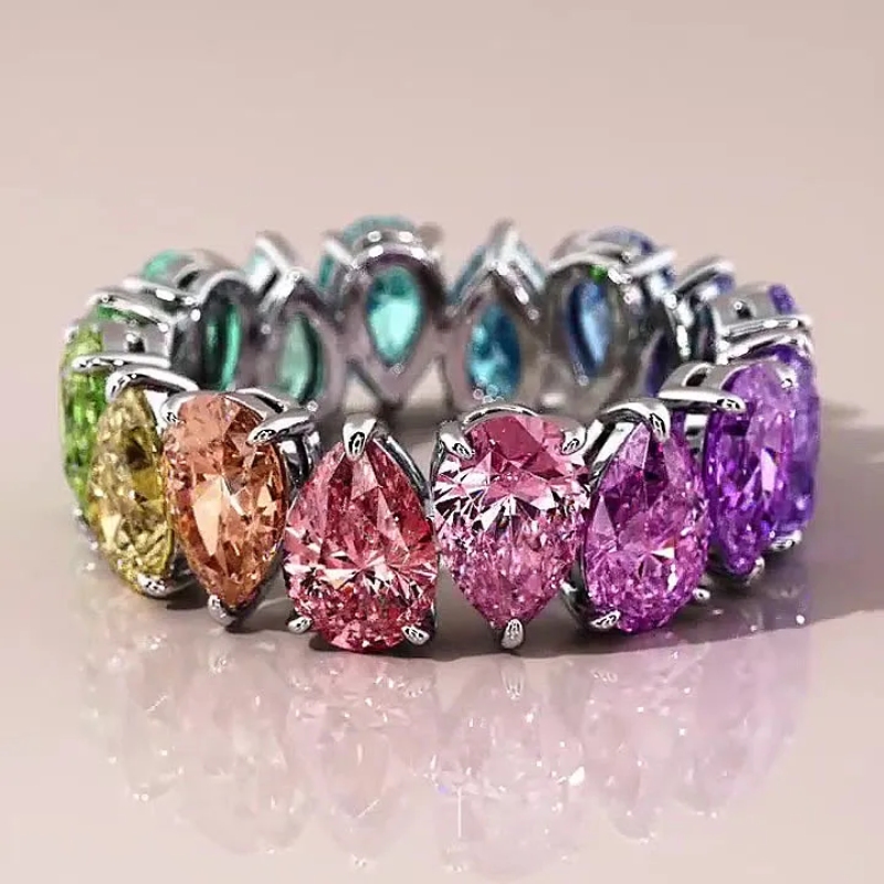 Pear Cut Rainbow Sapphire Eternity Band