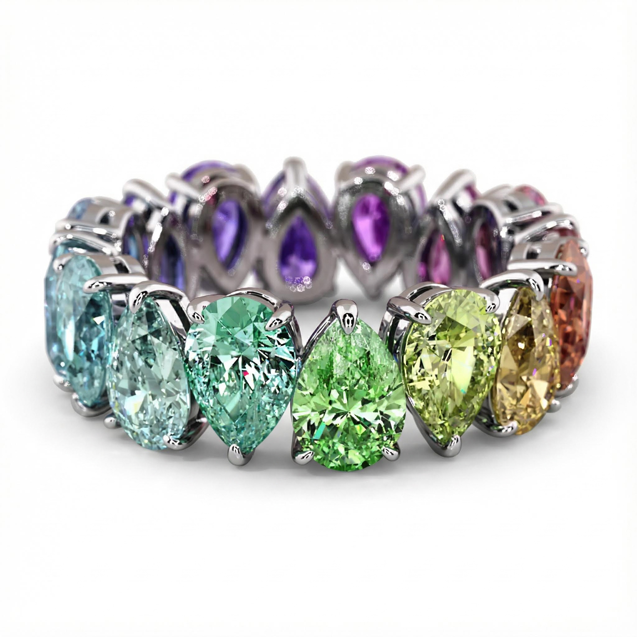 Pear Cut Rainbow Sapphire Eternity Band Pear Cut Rainbow Sapphire Eternity Band