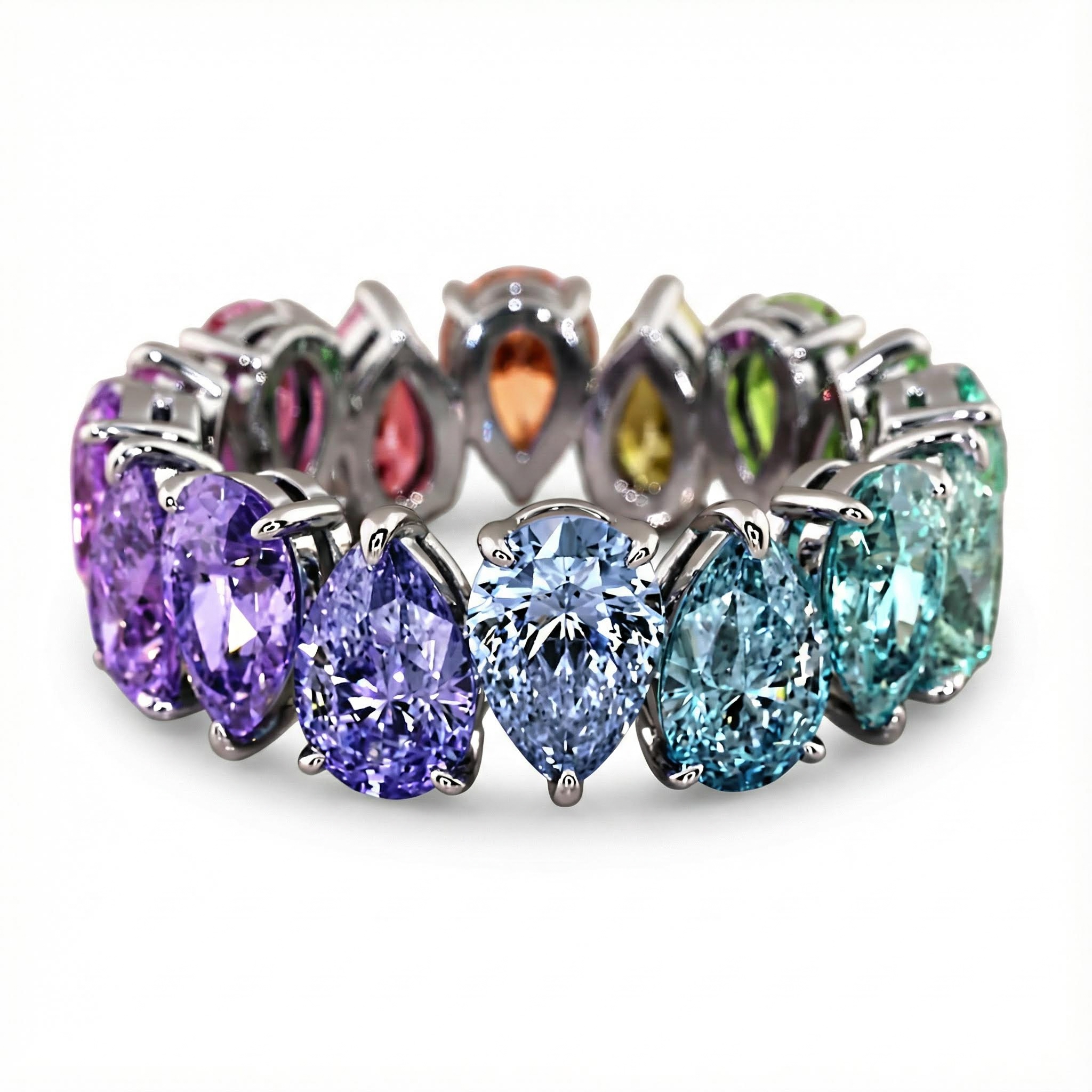 Pear Cut Rainbow Sapphire Eternity Band Pear Cut Rainbow Sapphire Eternity Band