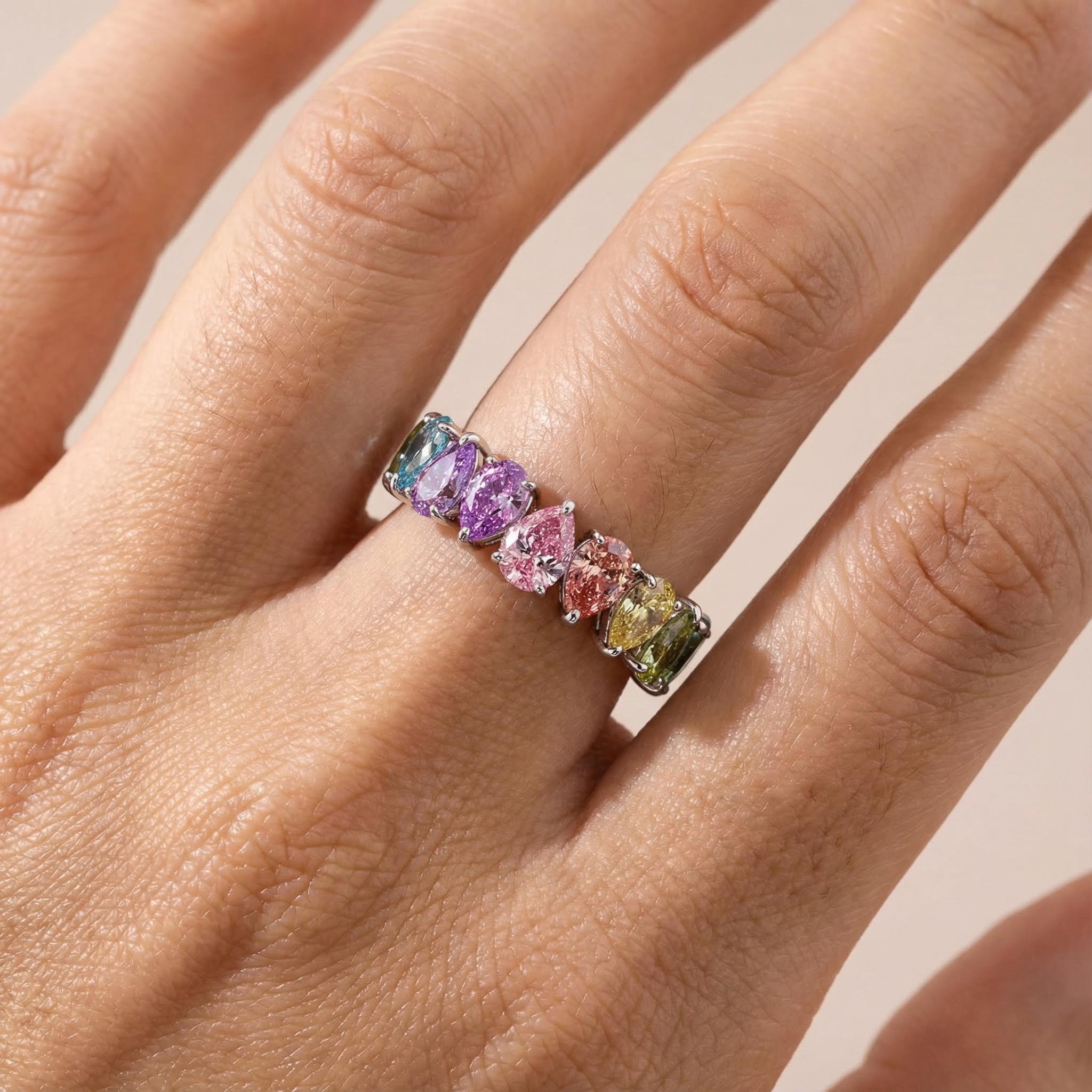 Pear Cut Rainbow Sapphire Eternity Band Pear Cut Rainbow Sapphire Eternity Band
