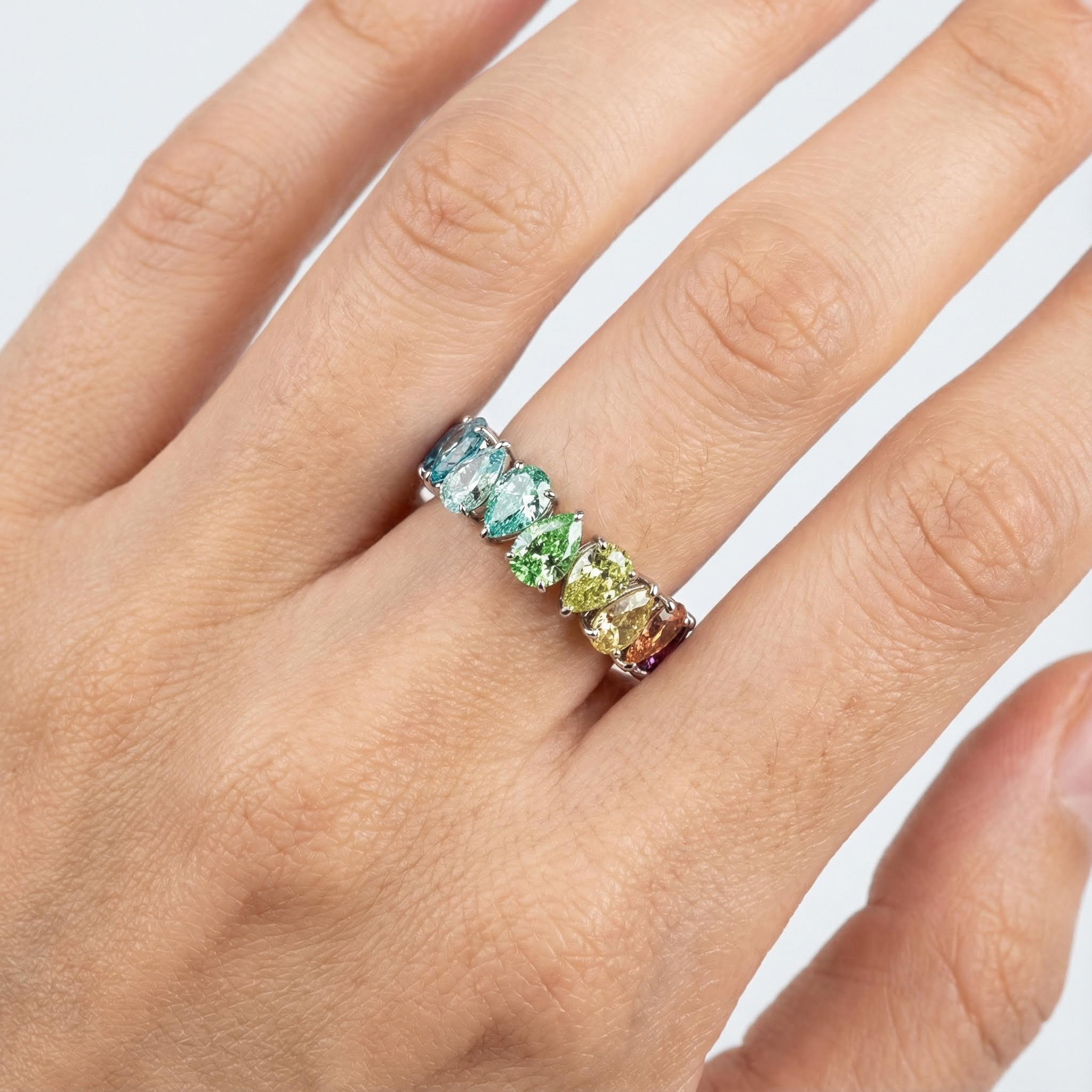 Pear Cut Rainbow Sapphire Eternity Band Pear Cut Rainbow Sapphire Eternity Band