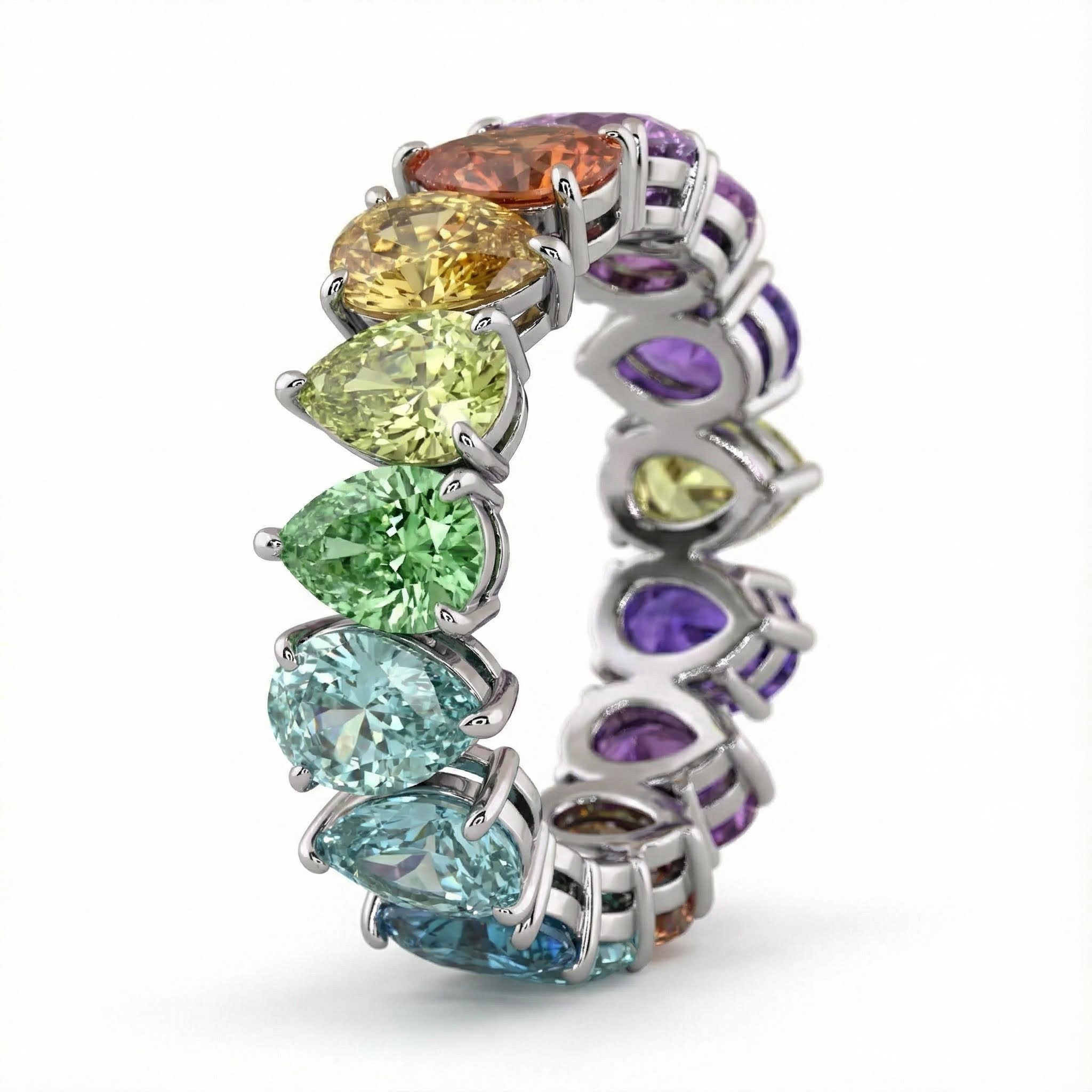 Pear Cut Rainbow Sapphire Eternity Band Pear Cut Rainbow Sapphire Eternity Band