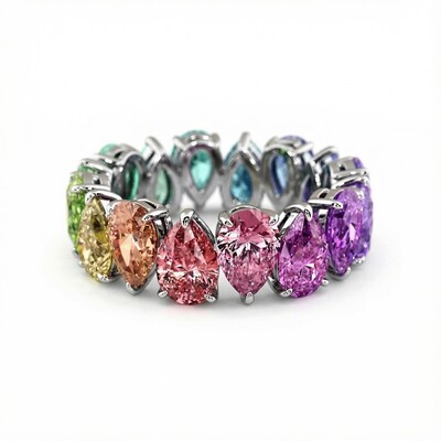 Pear Cut Rainbow Sapphire Eternity Band