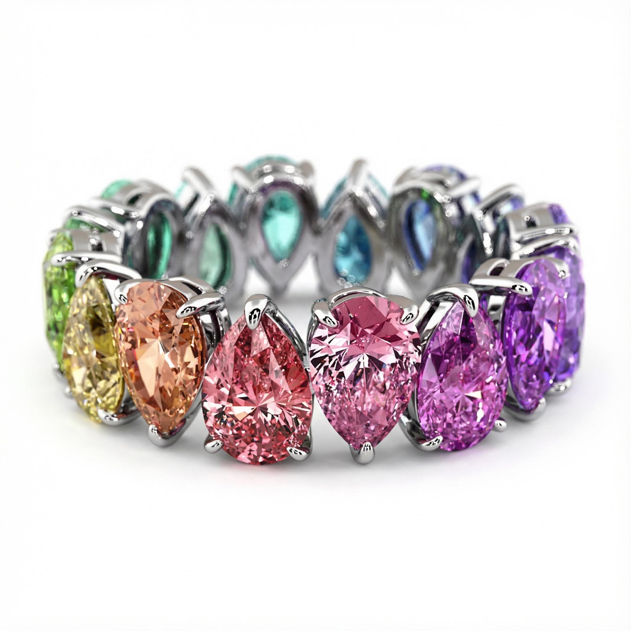 Pear Cut Rainbow Sapphire Eternity Band Pear Cut Rainbow Sapphire Eternity Band