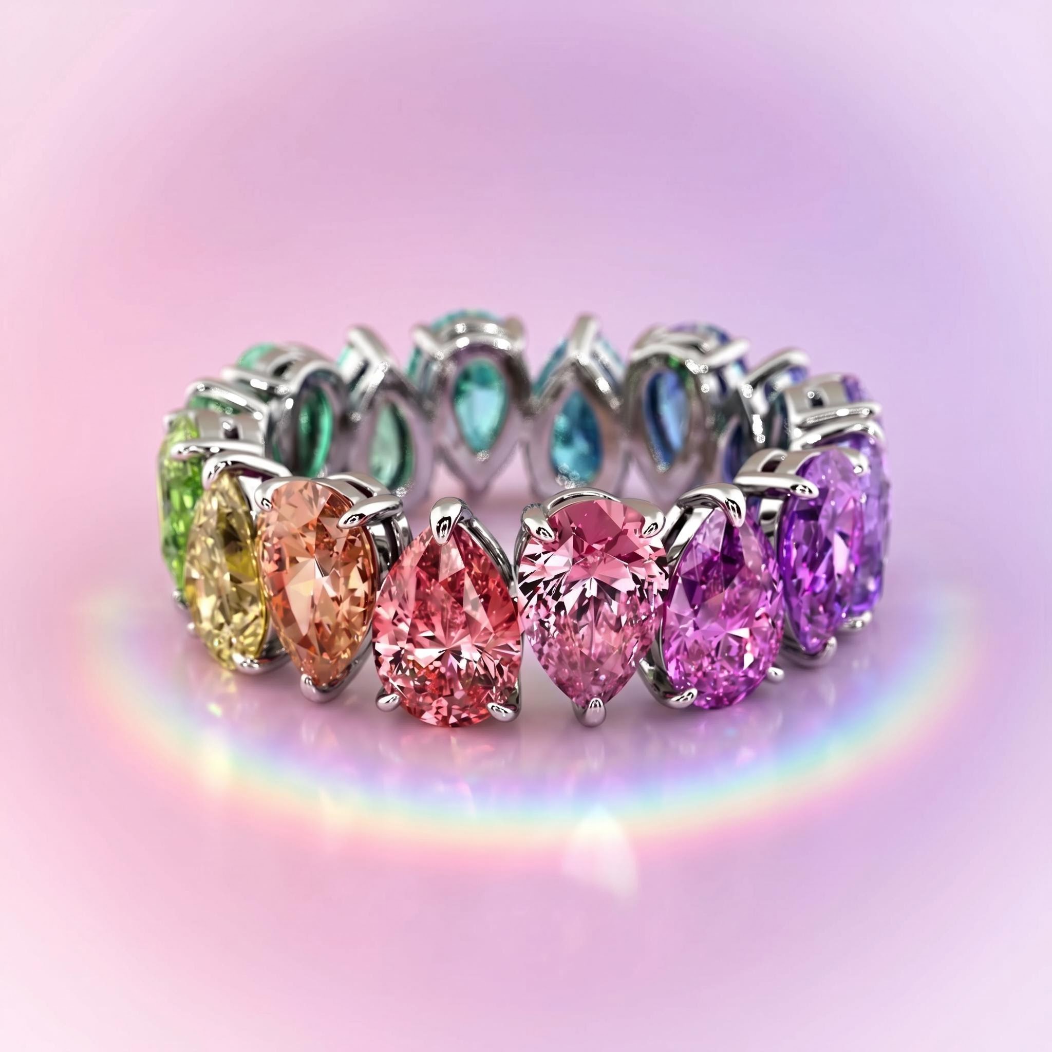 Pear Cut Rainbow Sapphire Eternity Band Pear Cut Rainbow Sapphire Eternity Band