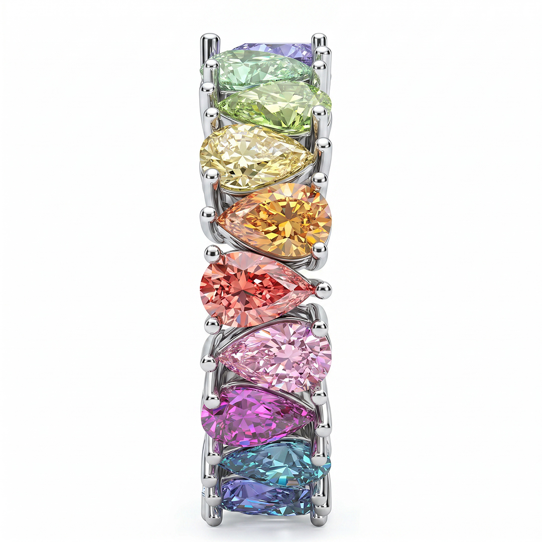Pear Cut Rainbow Sapphire Eternity Band
