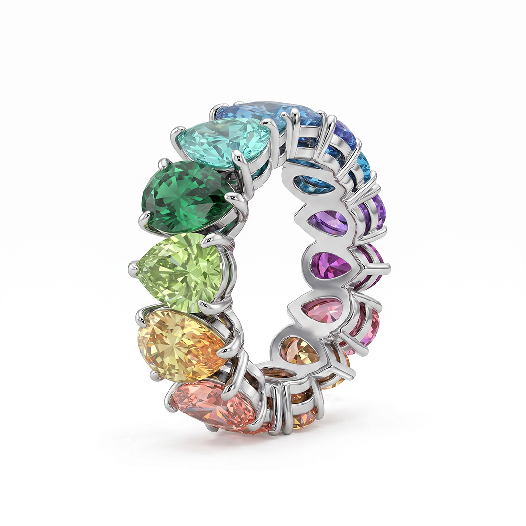 Pear Cut Rainbow Sapphire Eternity Band