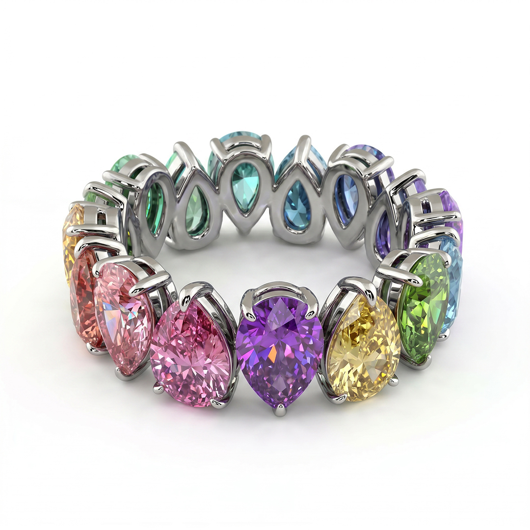 Pear Cut Rainbow Sapphire Eternity Band