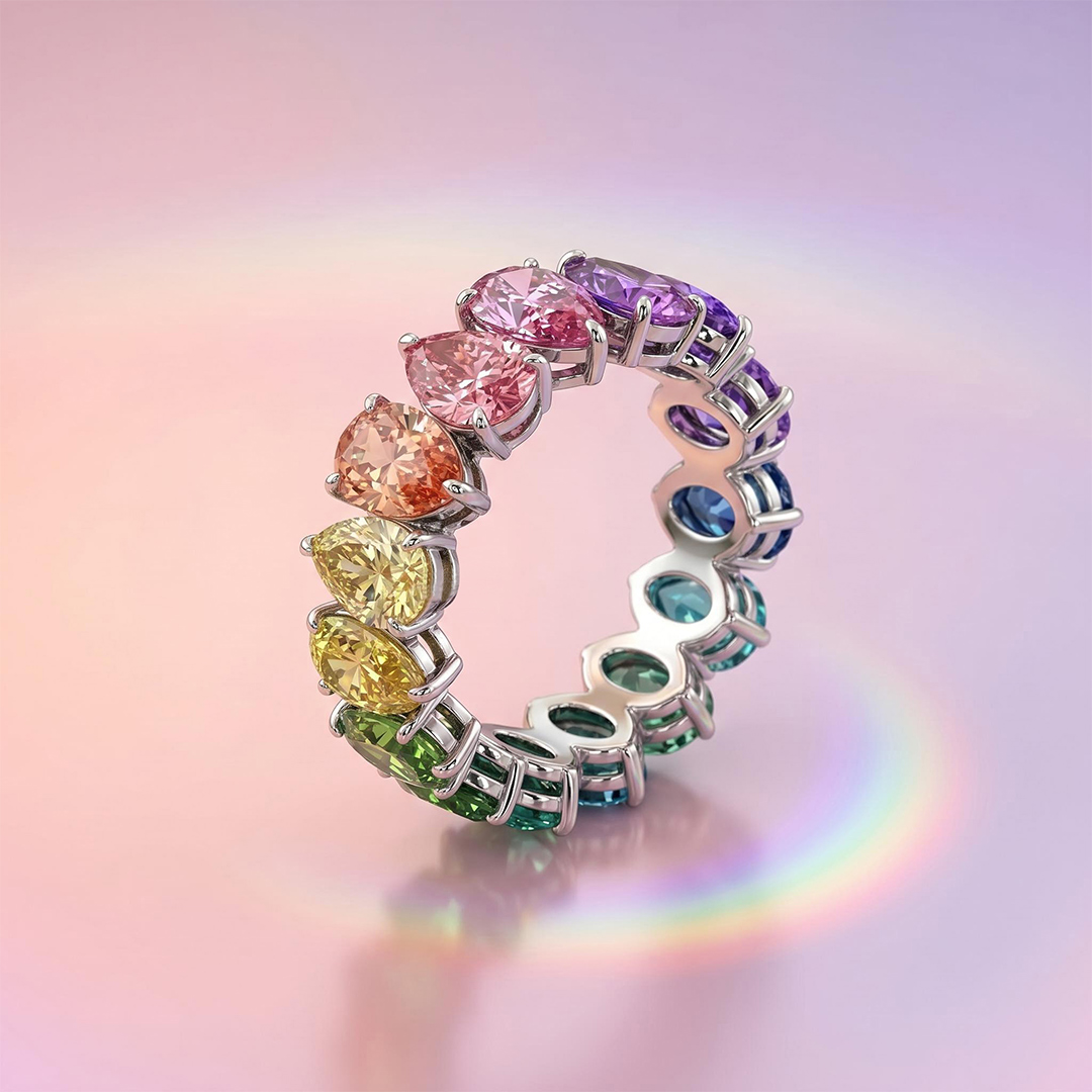 Pear Cut Rainbow Sapphire Eternity Band