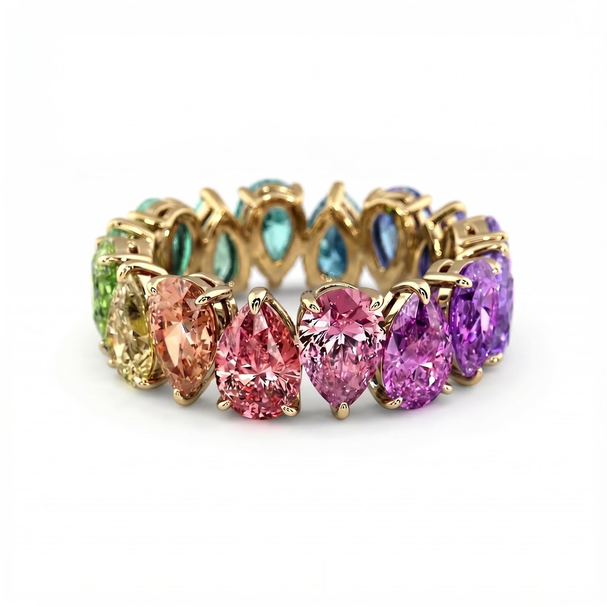 Pear Cut Rainbow Sapphire Eternity Band