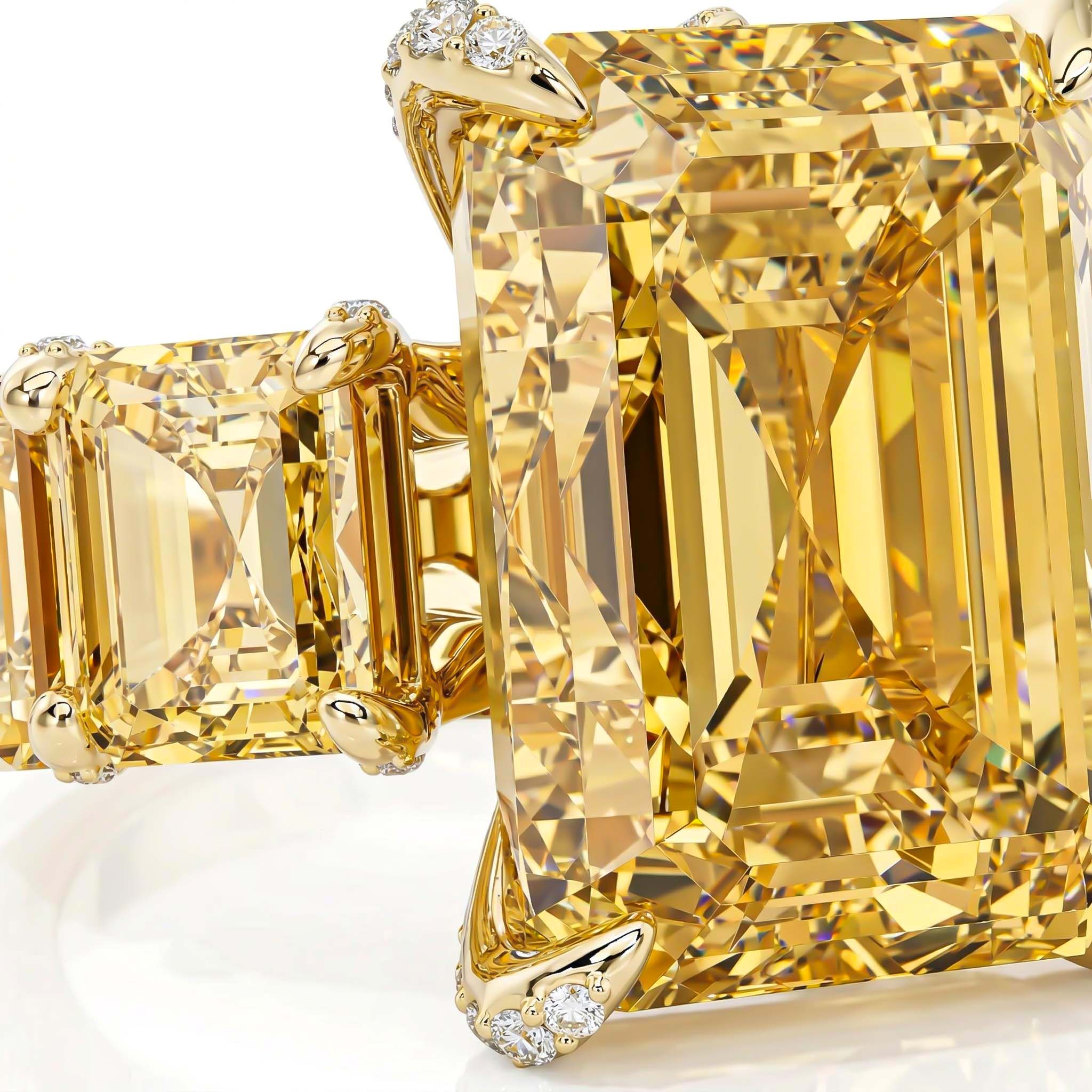 5Ct Stunning Fancy Yellow Emerald Cut Pave Ring in Gold