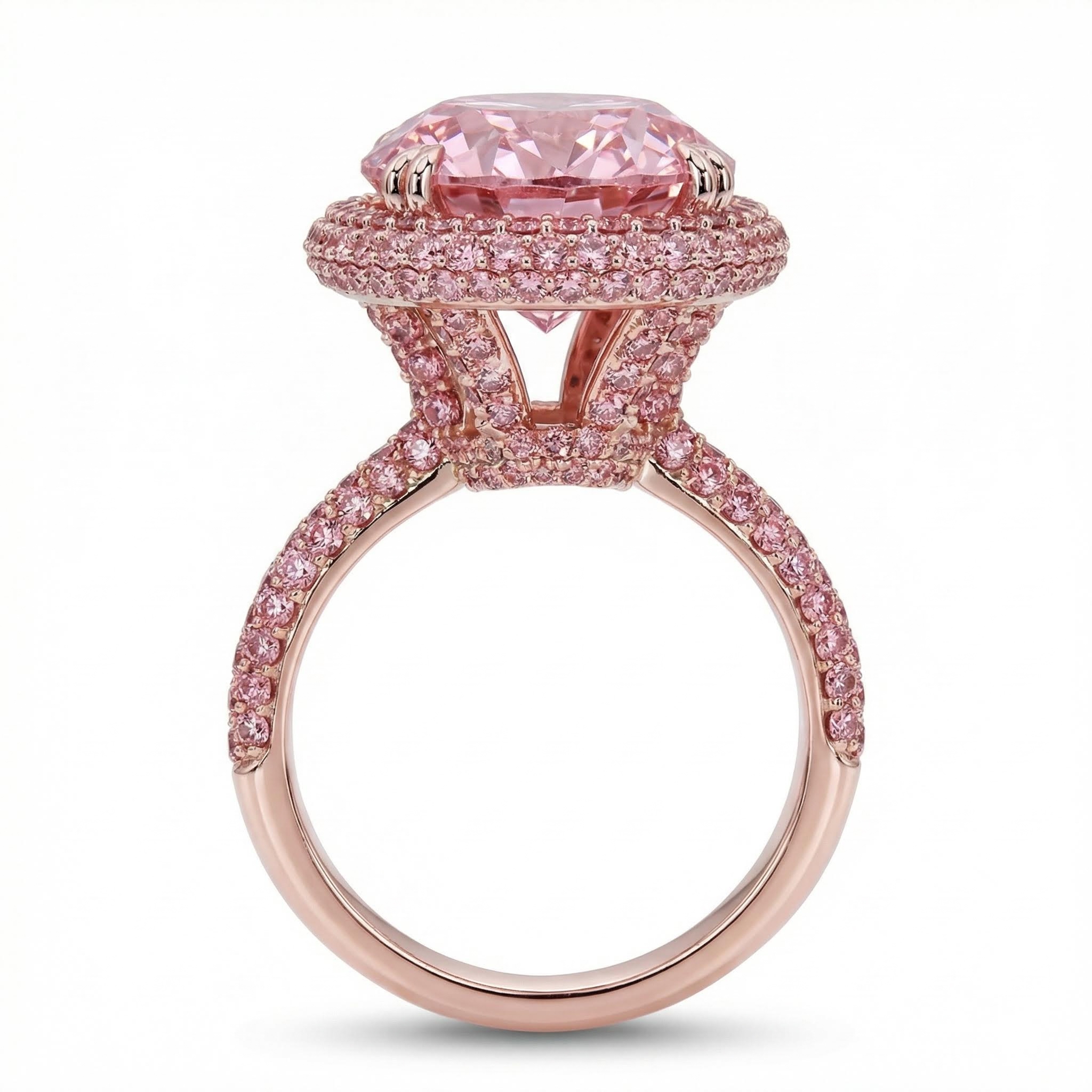 4.5Ct Pink Oval Cut Halo Pave Engagement Ring in Rose Gold