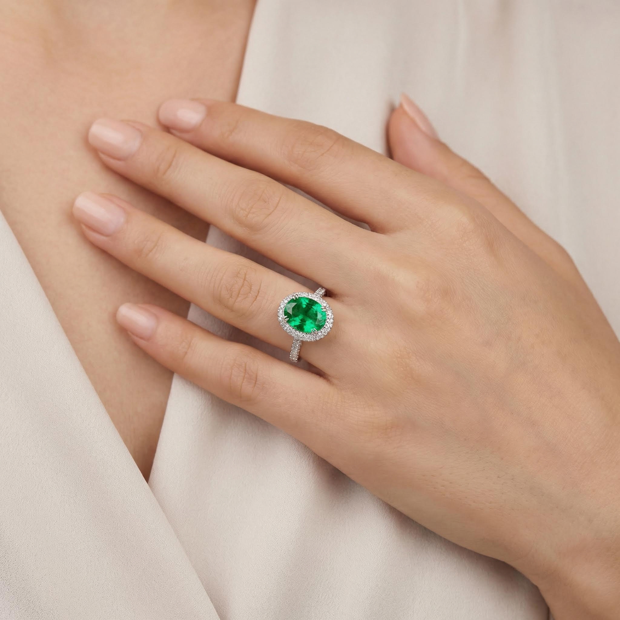 4.5Ct Fancy Yellow /Emerald Oval Cut Halo Pave Engagement Ring