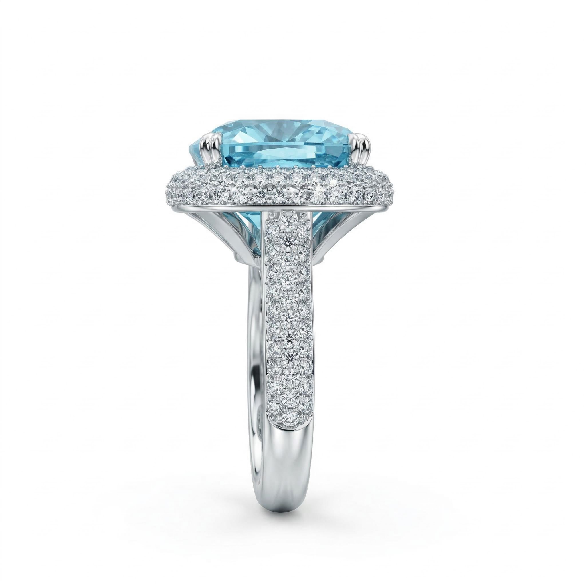 3.5 Ct Cushion Cut Aquamarine Halo Engagement Ring