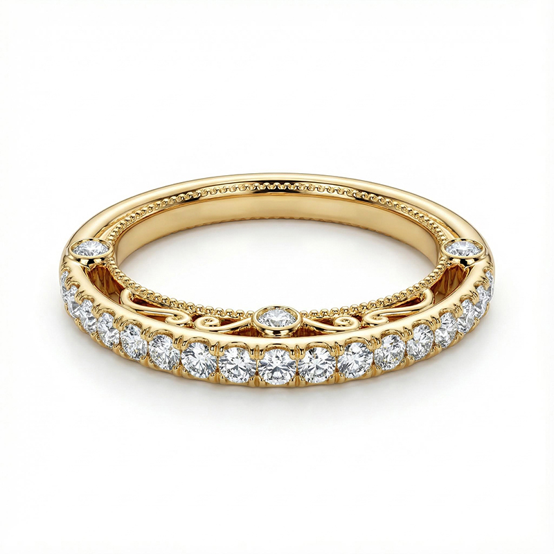 Vintage Patterned Round Cut Wedding Band Vintage Patterned Round Cut Wedding Band