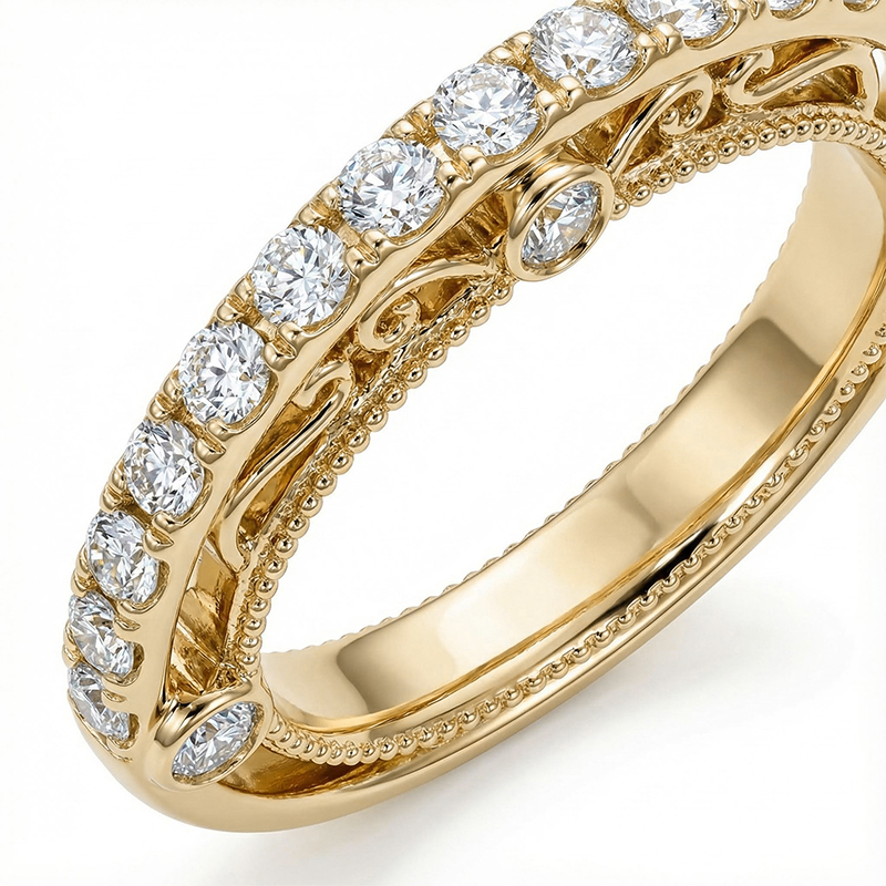 Vintage Patterned Round Cut Wedding Band Vintage Patterned Round Cut Wedding Band