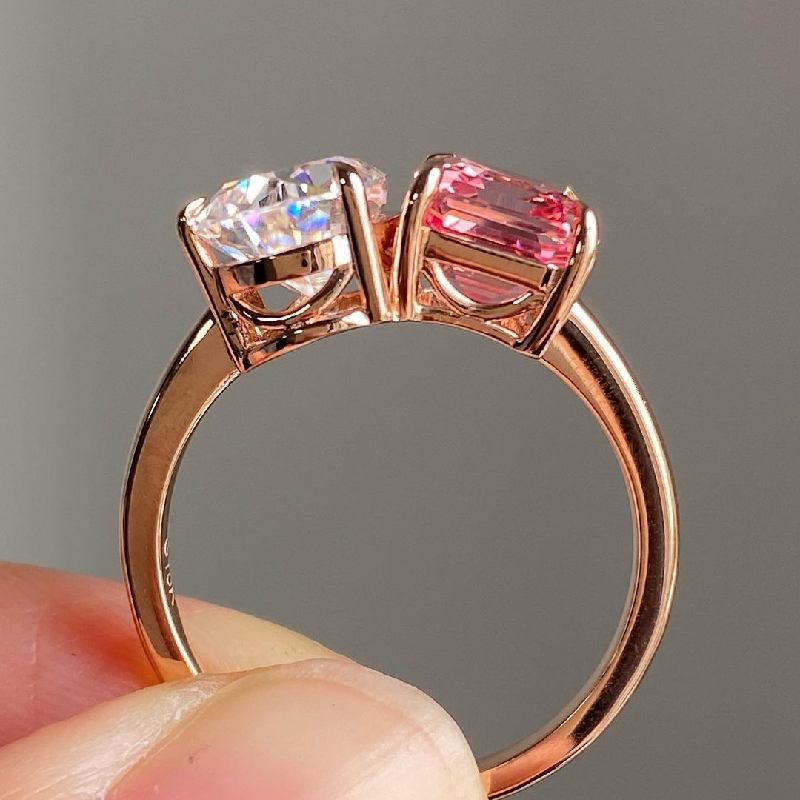 Two-Stone Pear Cut & Pink Emerald Cut Engagement Ring