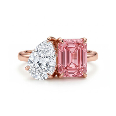 Two-Stone Pear Cut & Pink Emerald Cut Engagement Ring