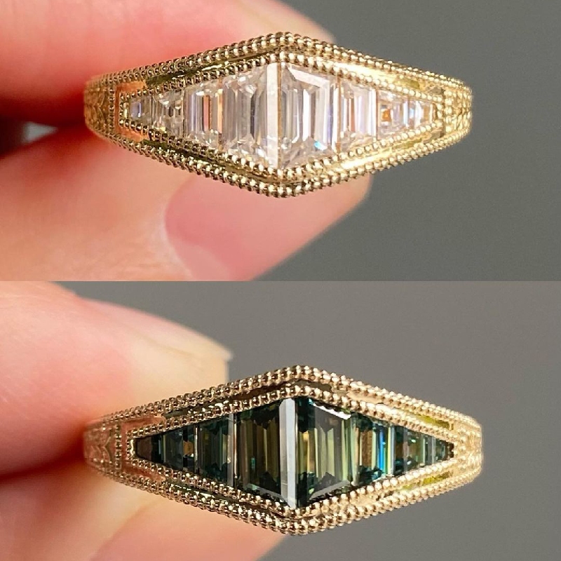 Vintage Patterned Irregular Emerald Cut Band