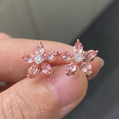 Lovely Pink Flower Marquise Cut Stud Earrings