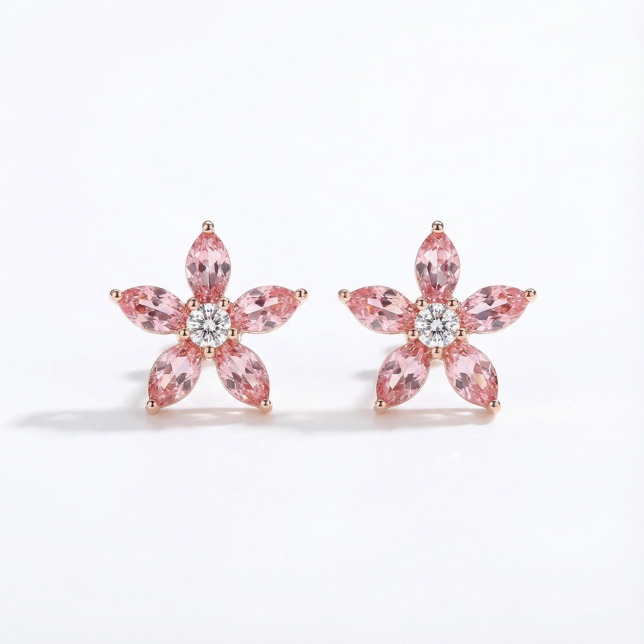 Lovely Pink Flower Marquise Cut Stud Earrings Lovely Pink Flower Marquise Cut Stud Earrings