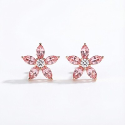 Lovely Pink Flower Marquise Cut Stud Earrings